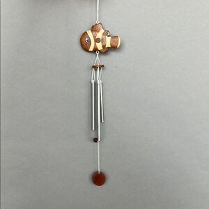 Wooden Fish Wind Chime - Brown and Silver